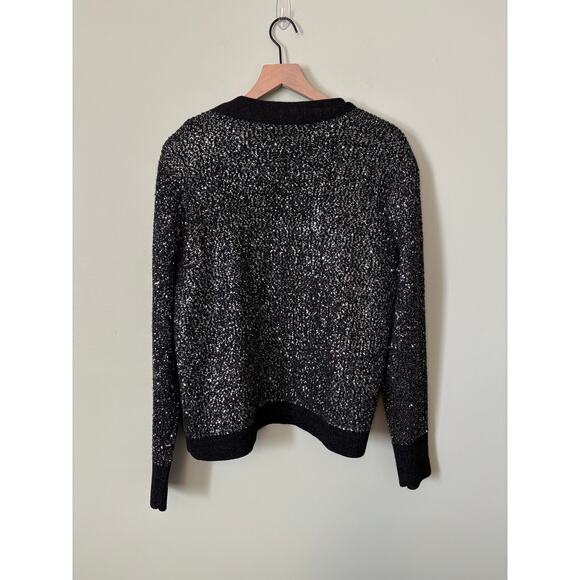 L’Agence Jinny Sequin Cardigan Black Metallic Knit Open Front Sweater - Picture 8 of 11